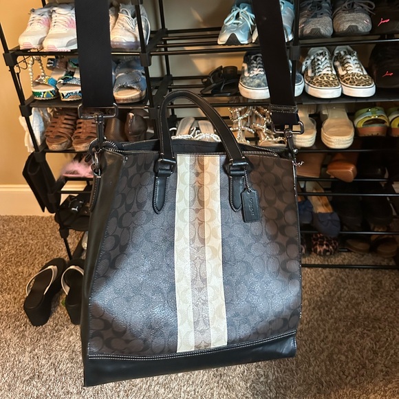 Coach Men's Black and Brown Stripe Messenger Bag - Picture 1 of 3